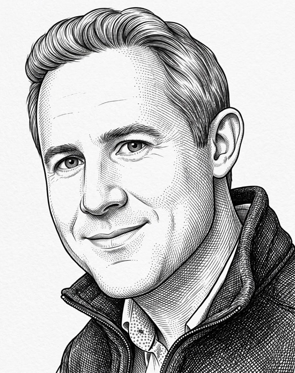 Line-drawing portrait of Anthony Buckley-Thorp